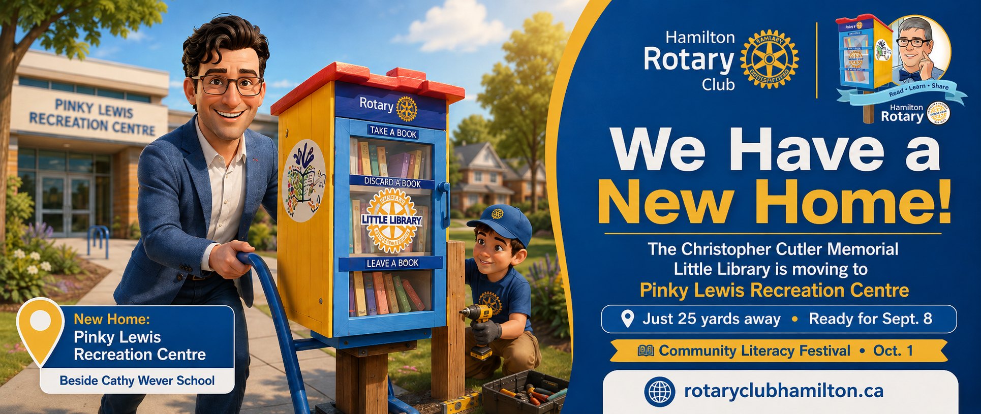 Christopher Cutler Memorial Little Library moving to Pinky Lewis Recreation Centre beside Cathy Wever School, ready September 8 2026